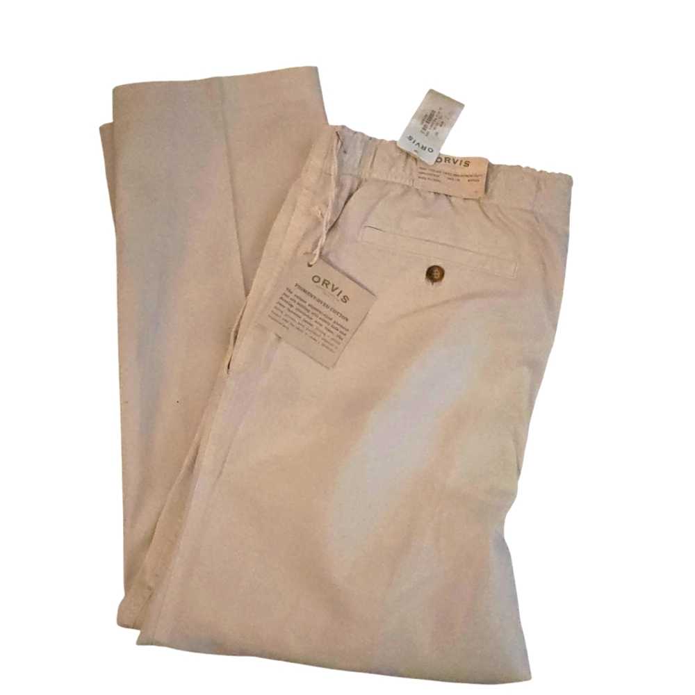 Orvis Pull On Drawstring Twill Tan Cotton Pants New‎ Size 36 x 28